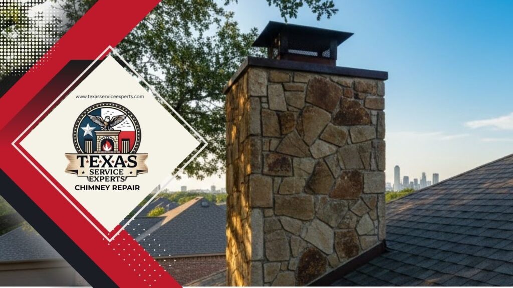 Rooftop view of a chimney cleaning service done in Dallas, Texas