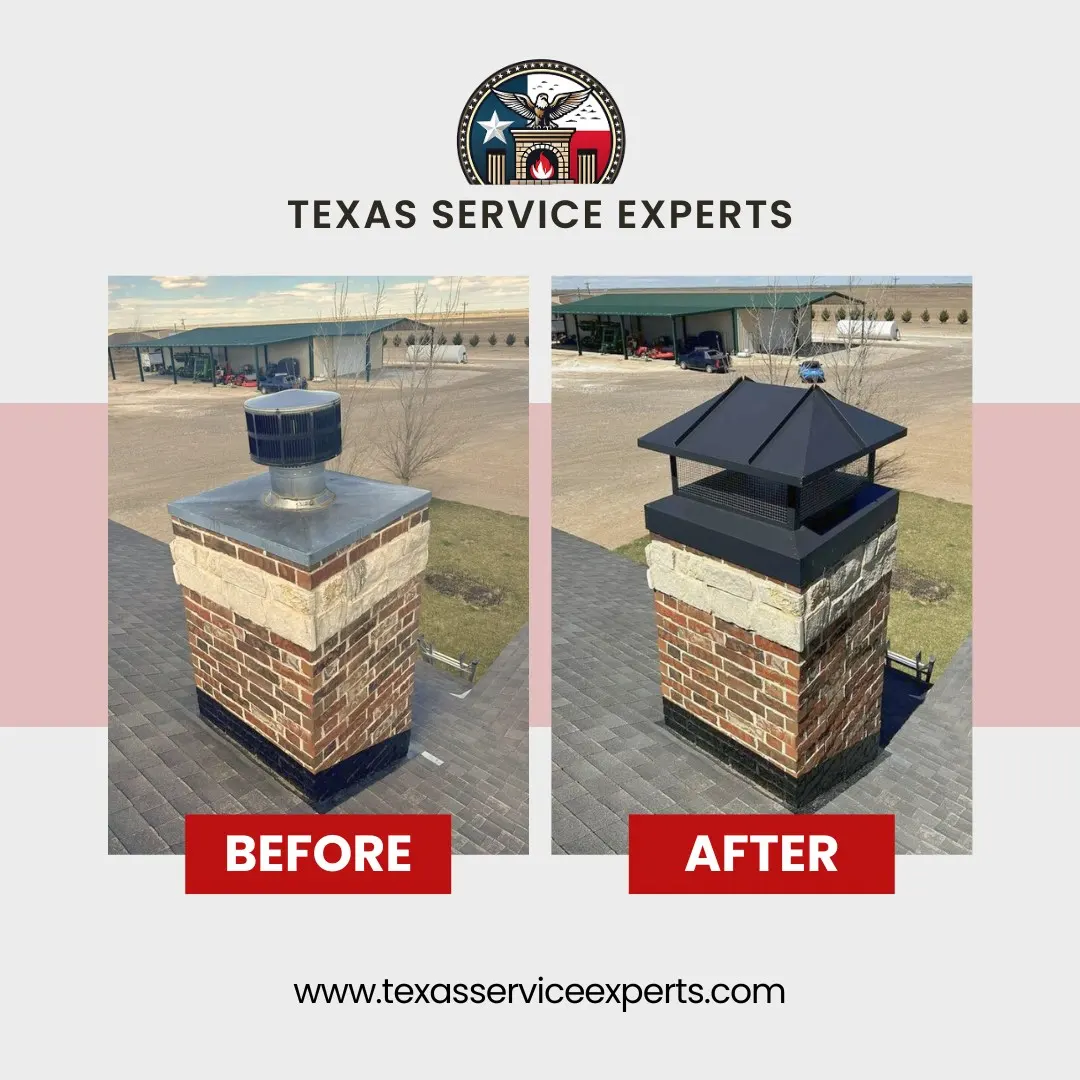 Texas Service Experts before and after chimney cap installation